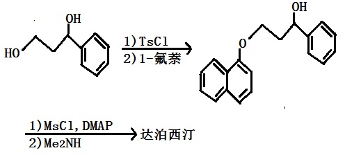 以(R)-1-苯基-1,3-丙二醇为原料合成达泊西汀的路线